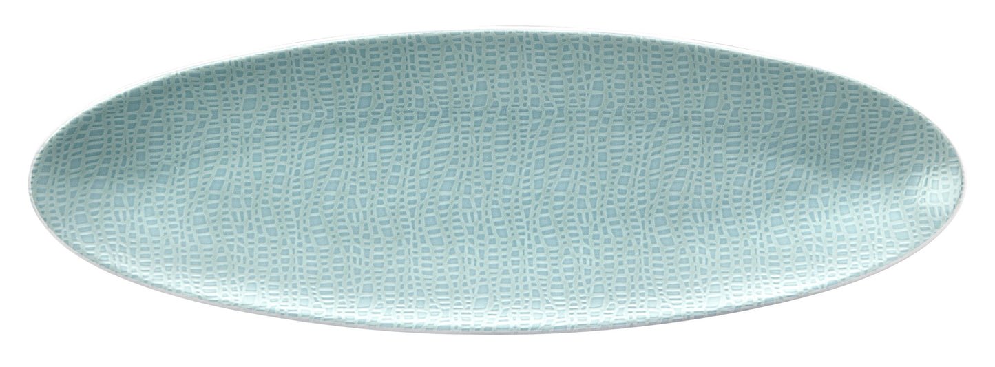 Blaue, ovale Servierplatte mit Muster
