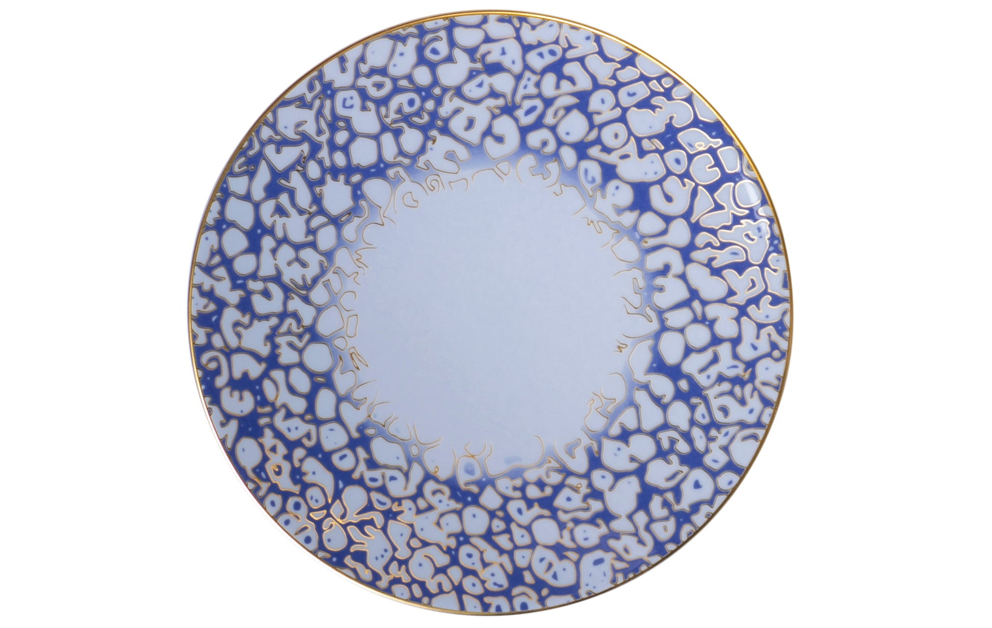 Runder Teller mit blauem Muster