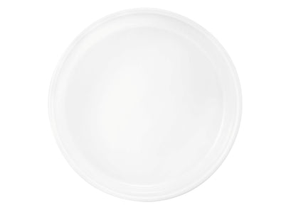 Weiße Porzellanschale, schlicht, leer.