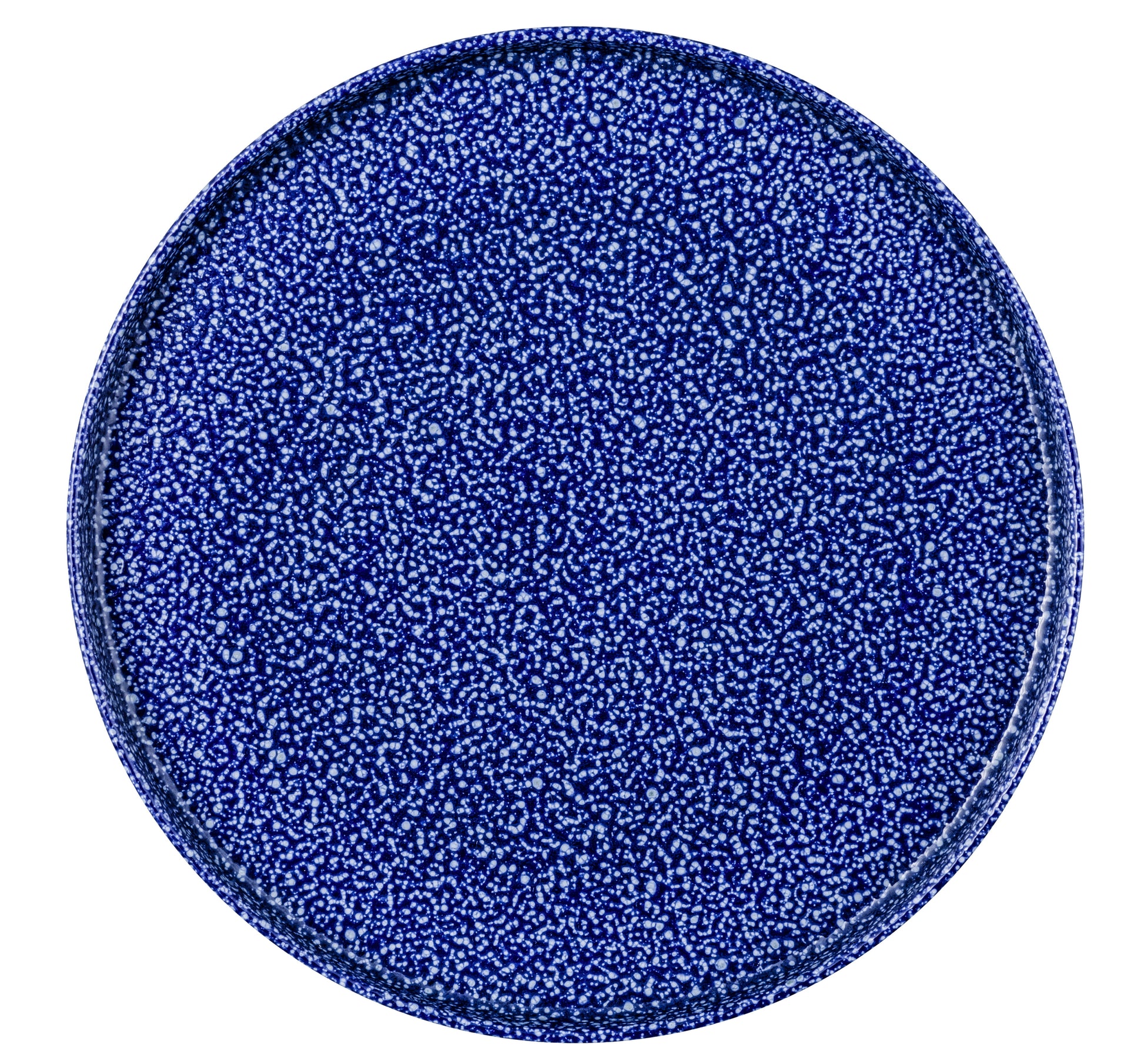 Blauer gesprenkelter Teller von oben