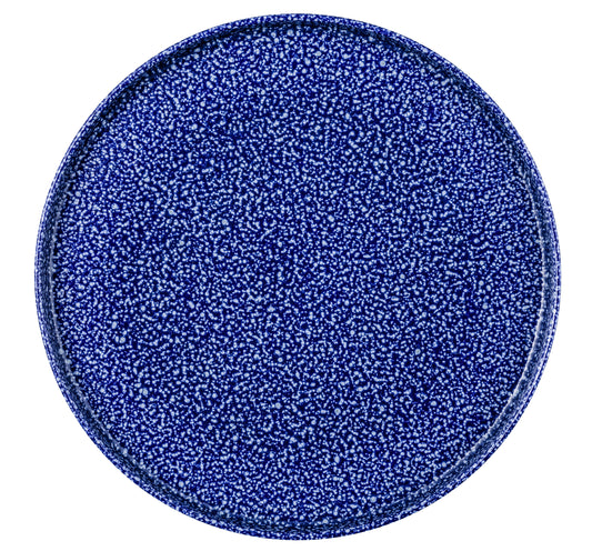 Blauer gesprenkelter Teller von oben