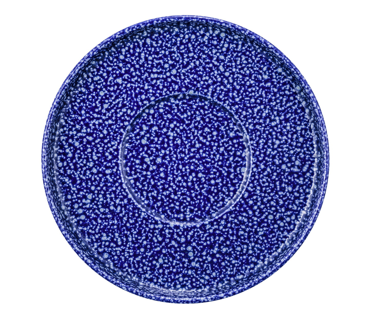 Blauer Speckle-Teller von oben