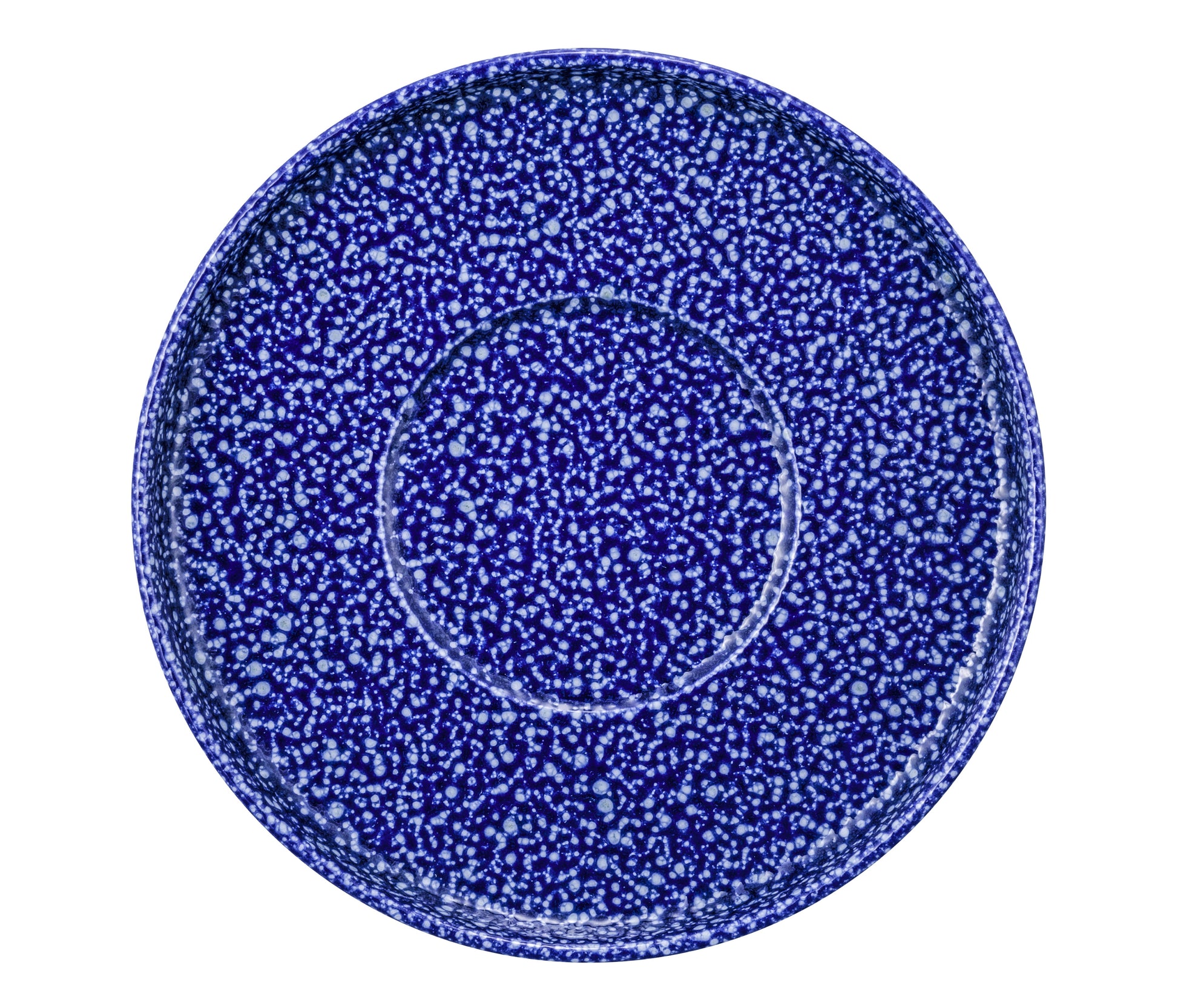 Blauer Speckle-Teller von oben