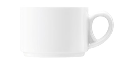 Weiße Kaffeetasse auf weißem Hintergrund