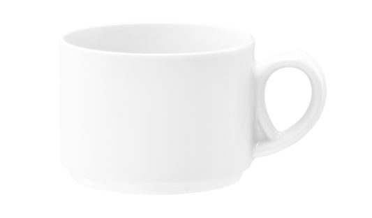 Weiße Kaffeetasse auf weißem Hintergrund