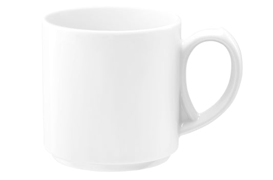 Weiße Kaffeetasse auf weißem Hintergrund