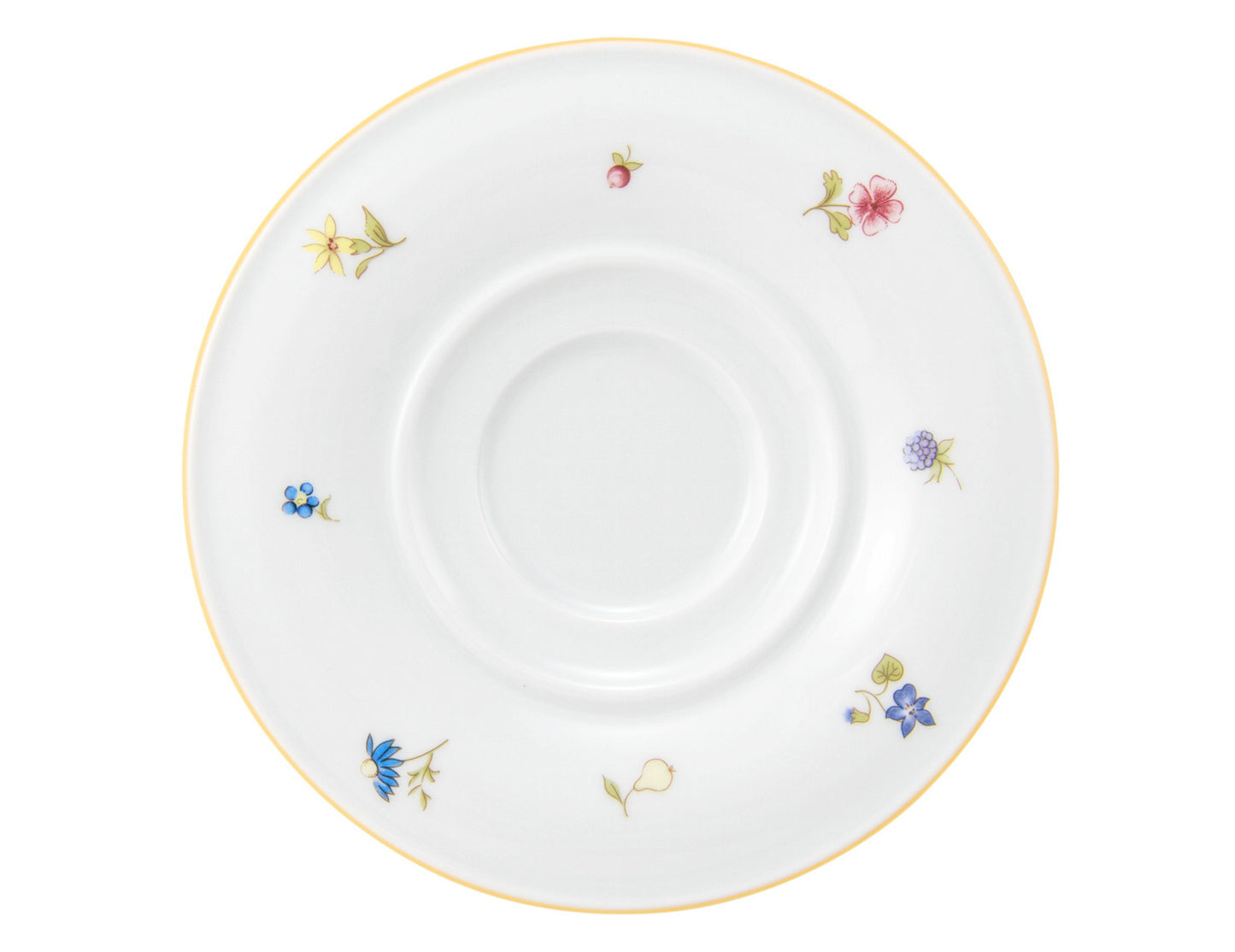 Weiße Untertasse mit Blumenmuster
