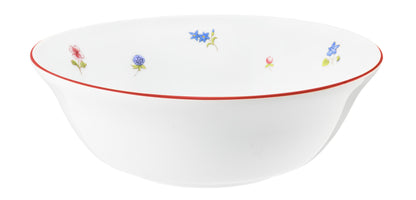 Weiße Schale mit Blumenmuster.