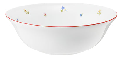 Weiße Schüssel mit rotem Rand
