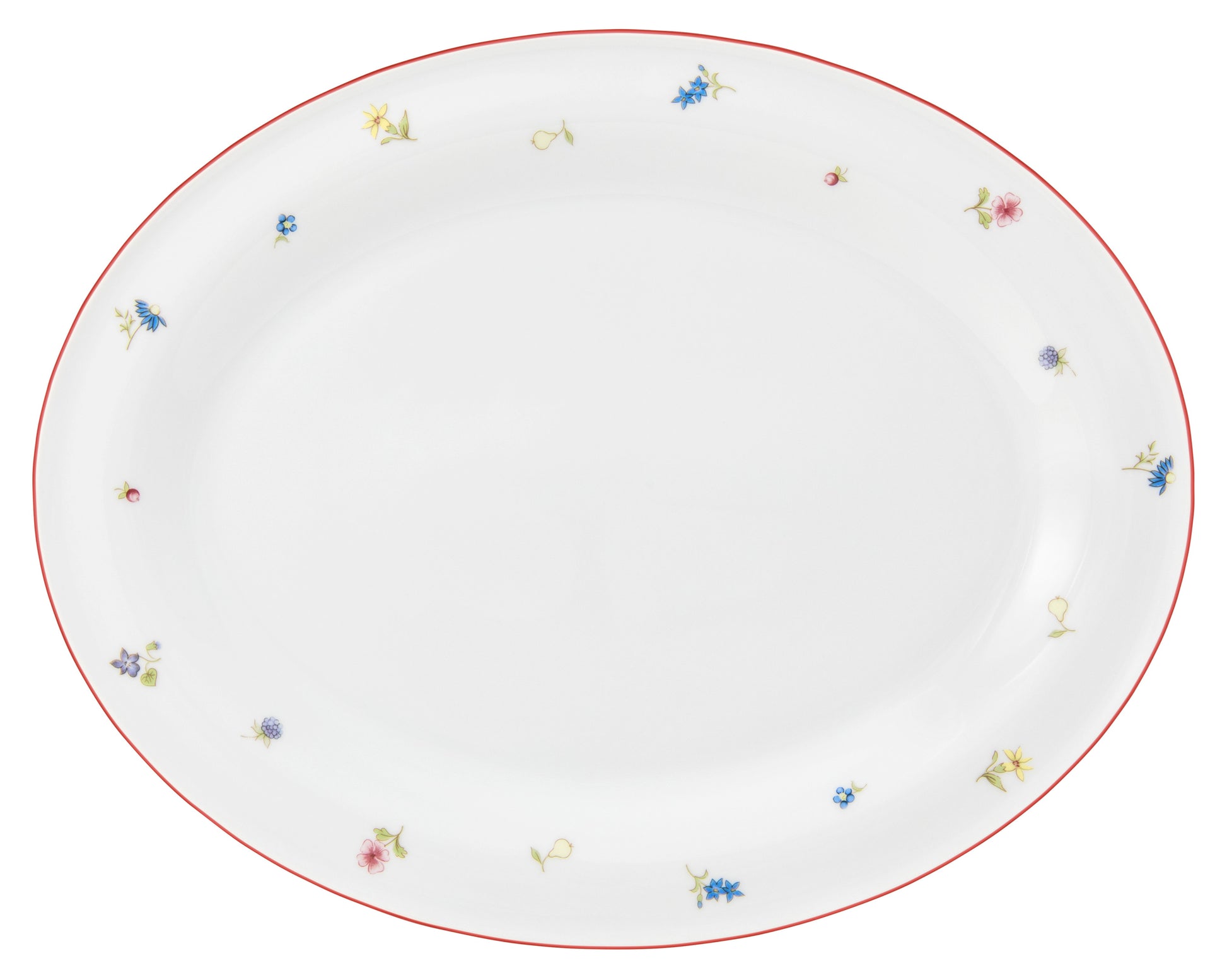 Leerer Porzellanteller mit Blumenmuster.