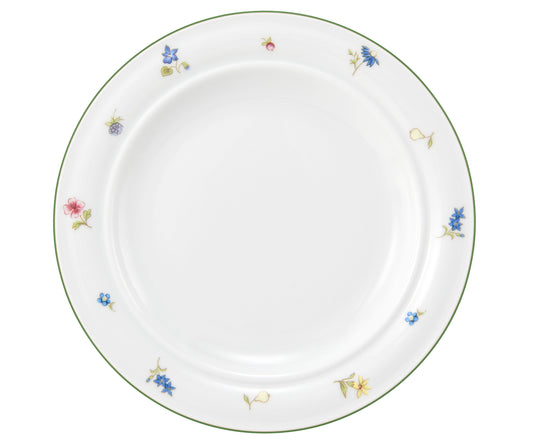 Bord mit Blumenmuster, weißes Geschirr