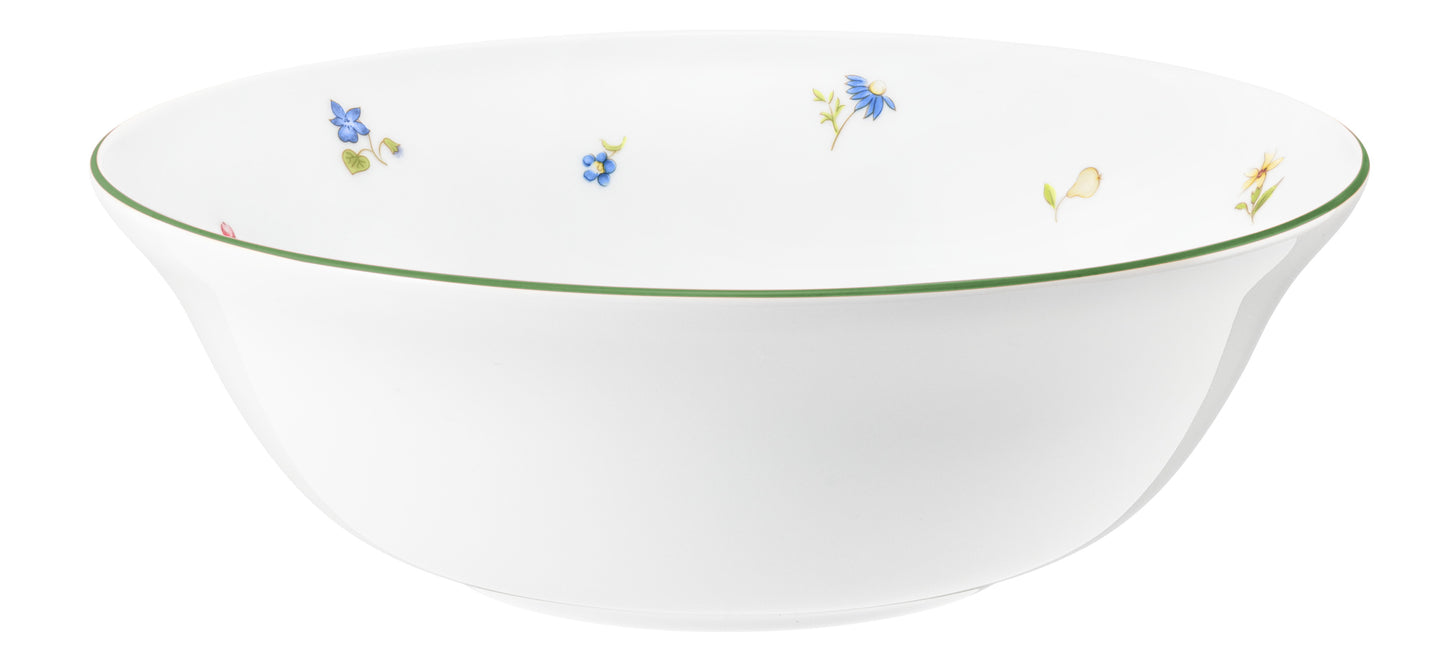 Weiße Schüssel mit Blumenmuster.