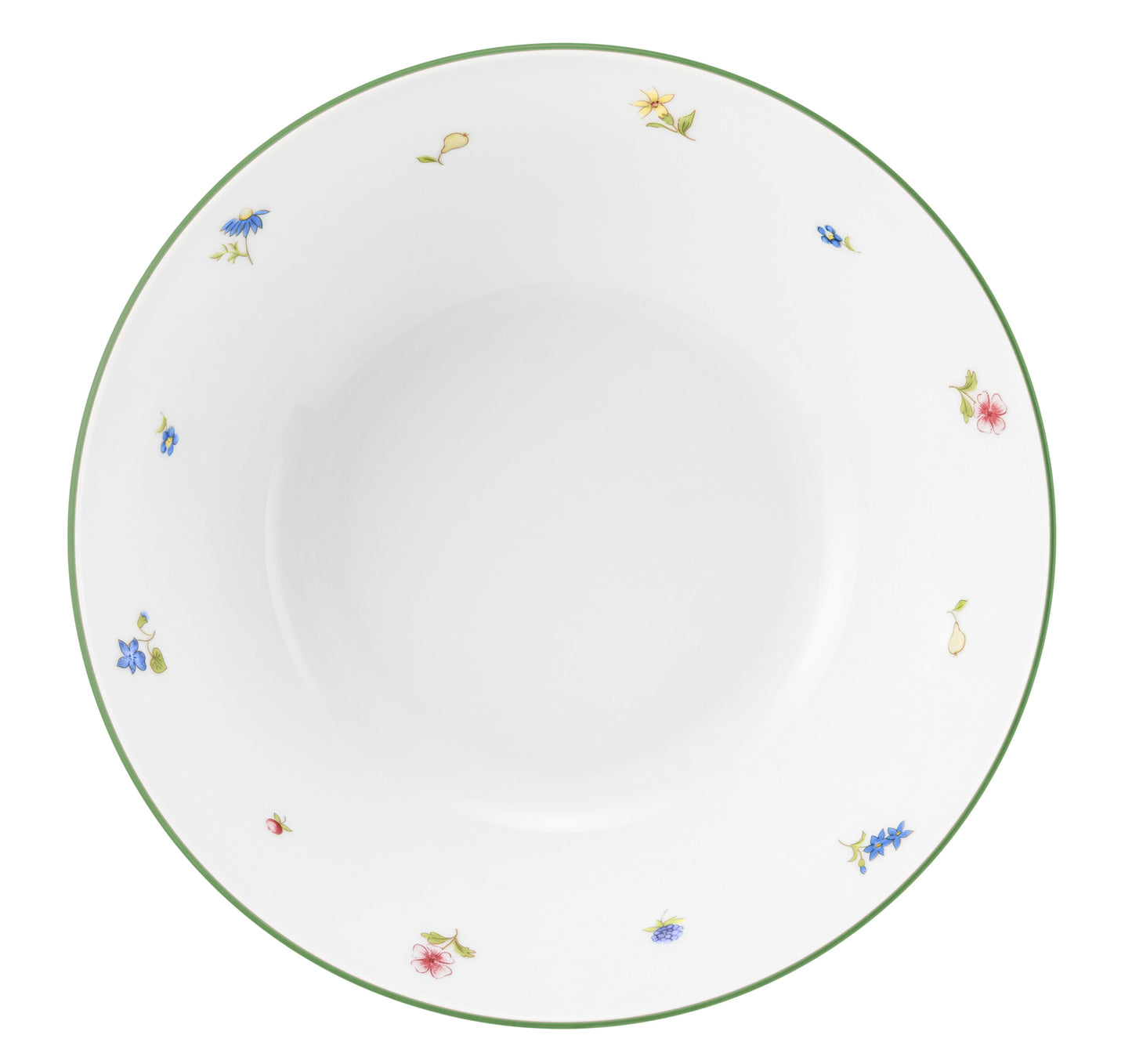 Weiße Schüssel mit Blumenmuster.
