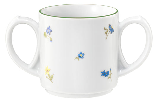 Zweihenkelige Tasse mit Blumenmuster