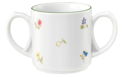 Zweihenkelige Tasse mit Blumenmuster