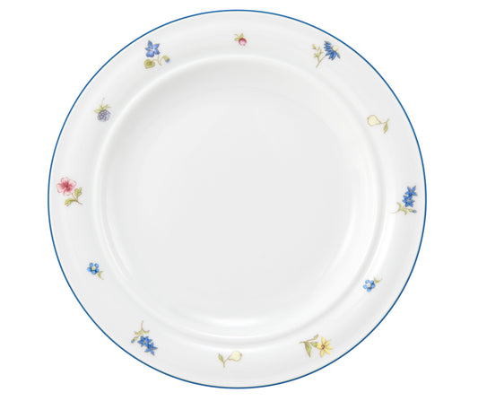Bord mit Blumenmuster, weißes Geschirr