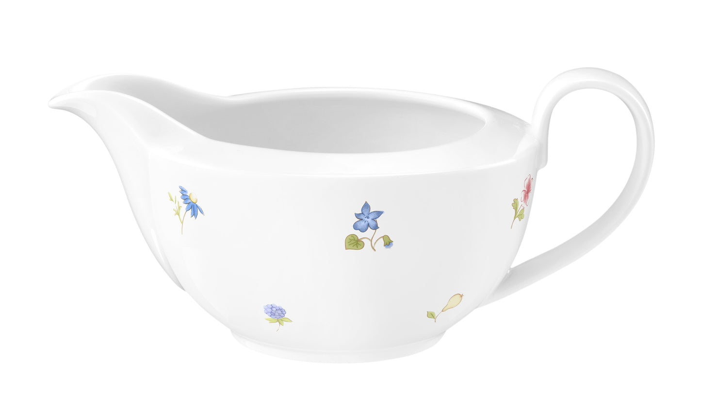 Weiße Saucenkanne mit Blumen