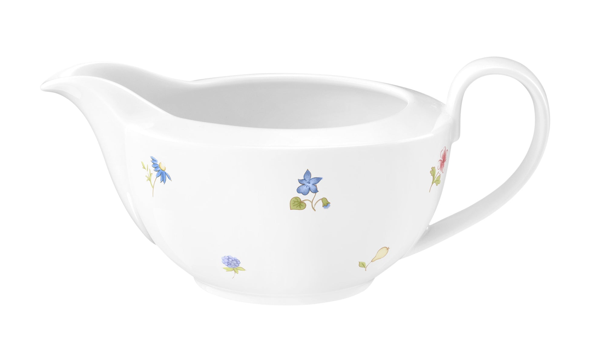 Weiße Saucenkanne mit Blumen