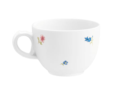 Weiße Kaffeetasse mit Blumenmuster