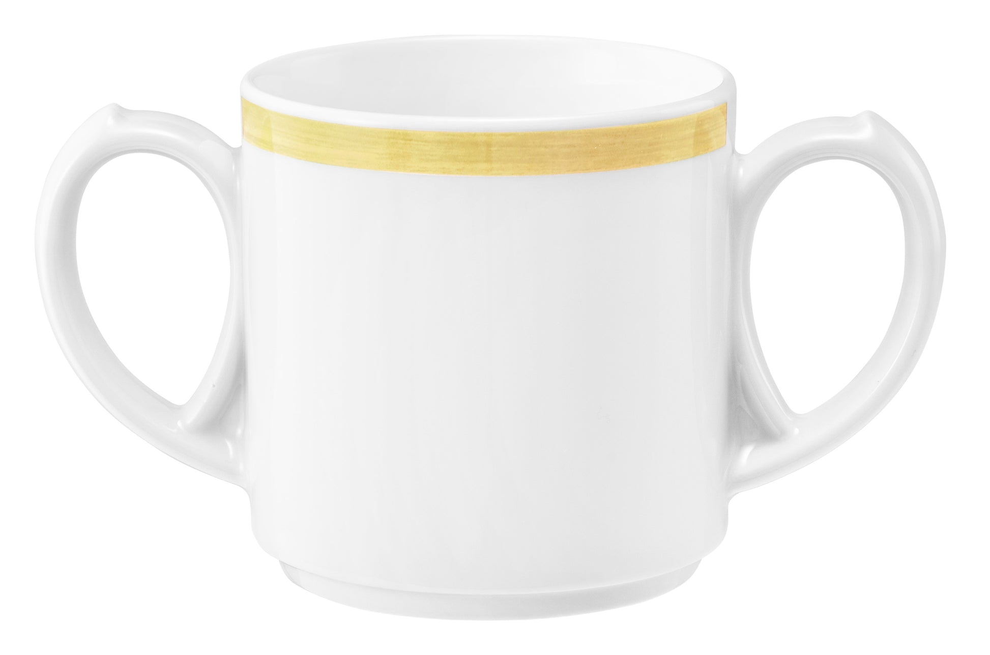 Weiße Tasse mit zwei Henkeln