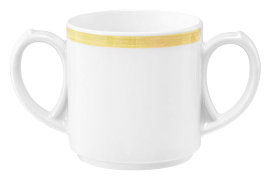 Weiße Tasse mit zwei Henkeln
