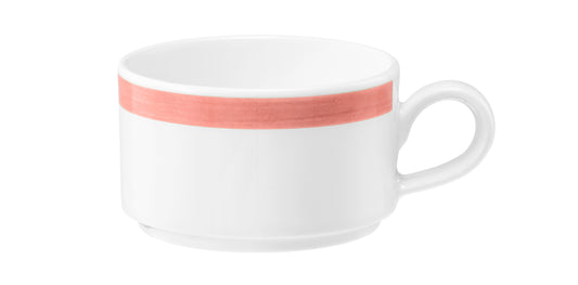 Weißer Kaffeebecher mit rotem Band