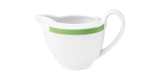 Weiße Kaffeekanne mit grünem Streifen