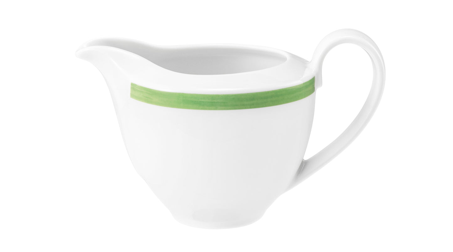 Weiße Kaffeekanne mit grünem Streifen