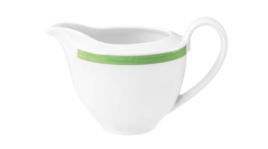 Weiße Kaffeekanne mit grünem Streifen