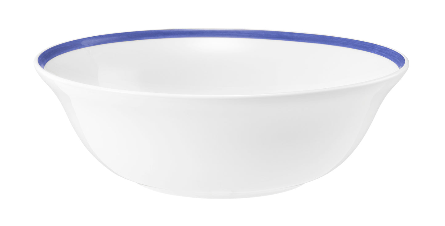 Weiße Porzellanschüssel mit blauem Rand