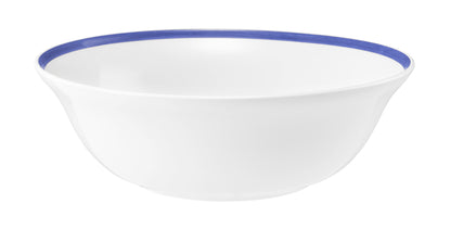 Weiße Porzellanschüssel mit blauem Rand
