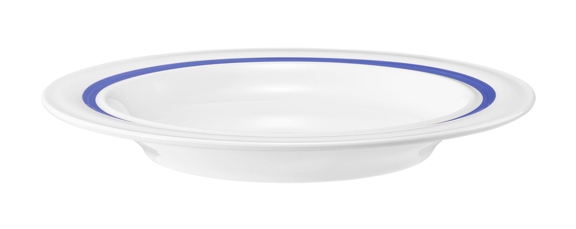 Weiße Porzellanschale mit blauem Rand