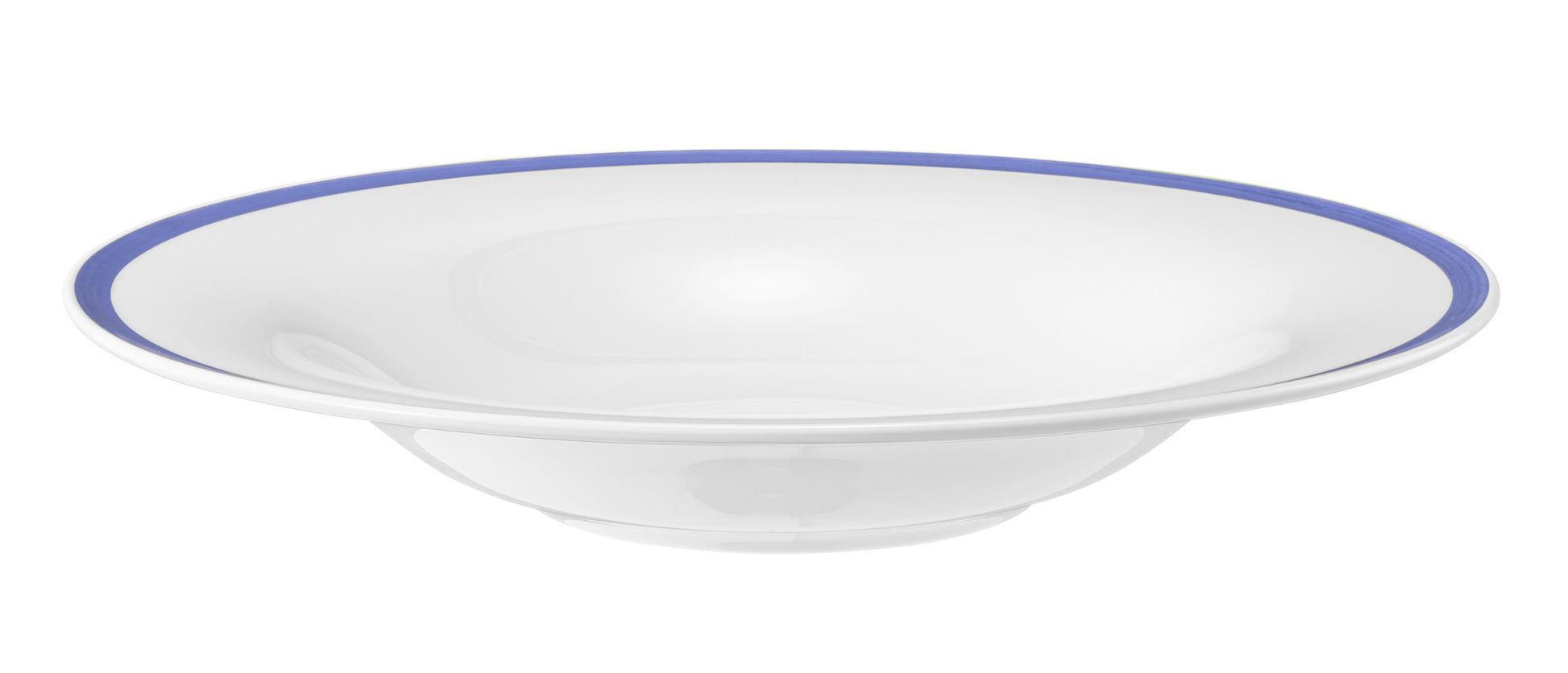 Flache Glasschale mit blauem Rand