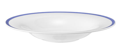 Flache Glasschale mit blauem Rand