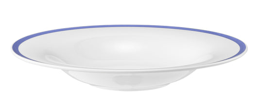 Flache Glasschale mit blauem Rand