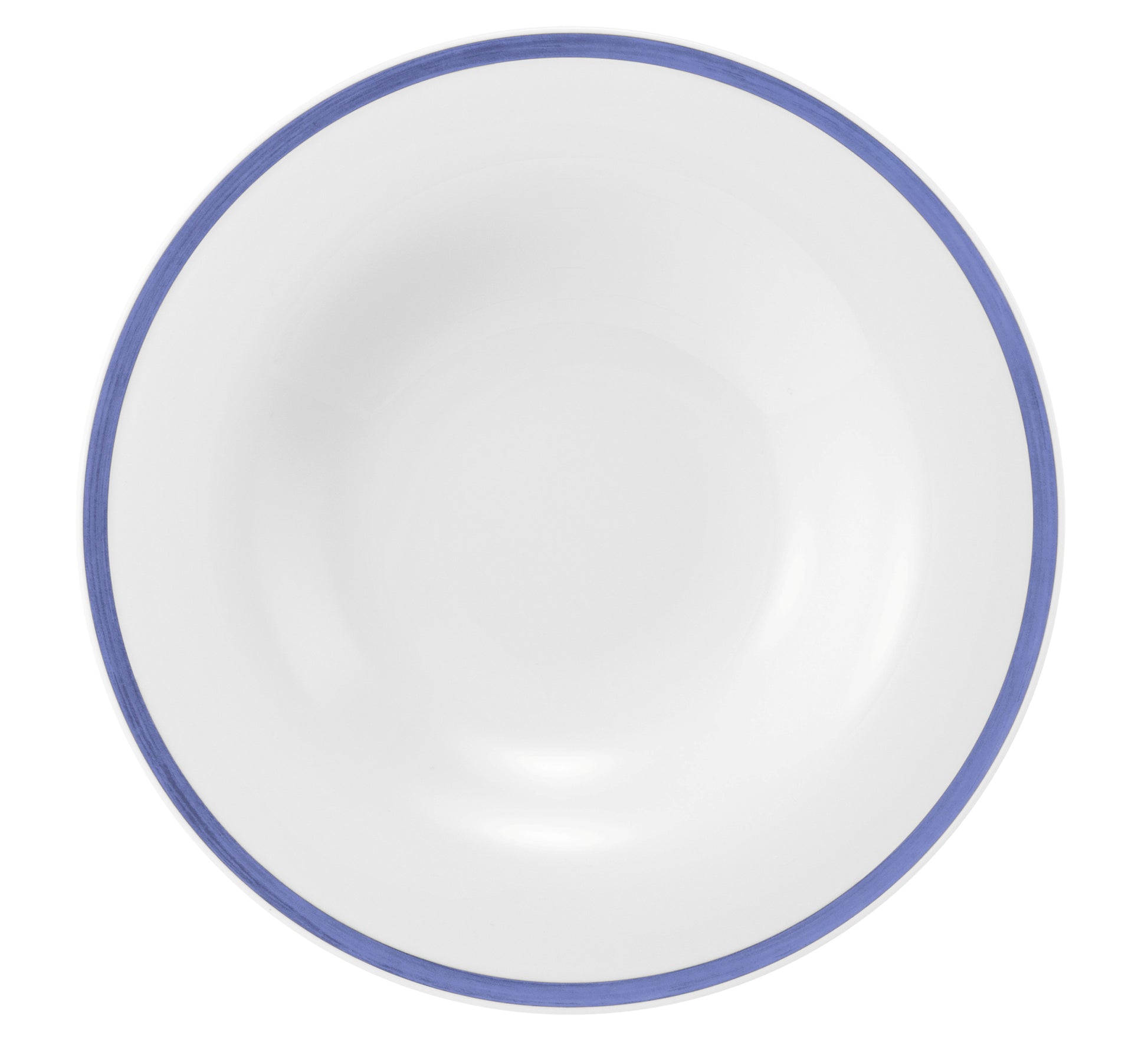 Flache Glasschale mit blauem Rand