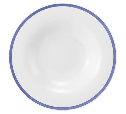Flache Glasschale mit blauem Rand