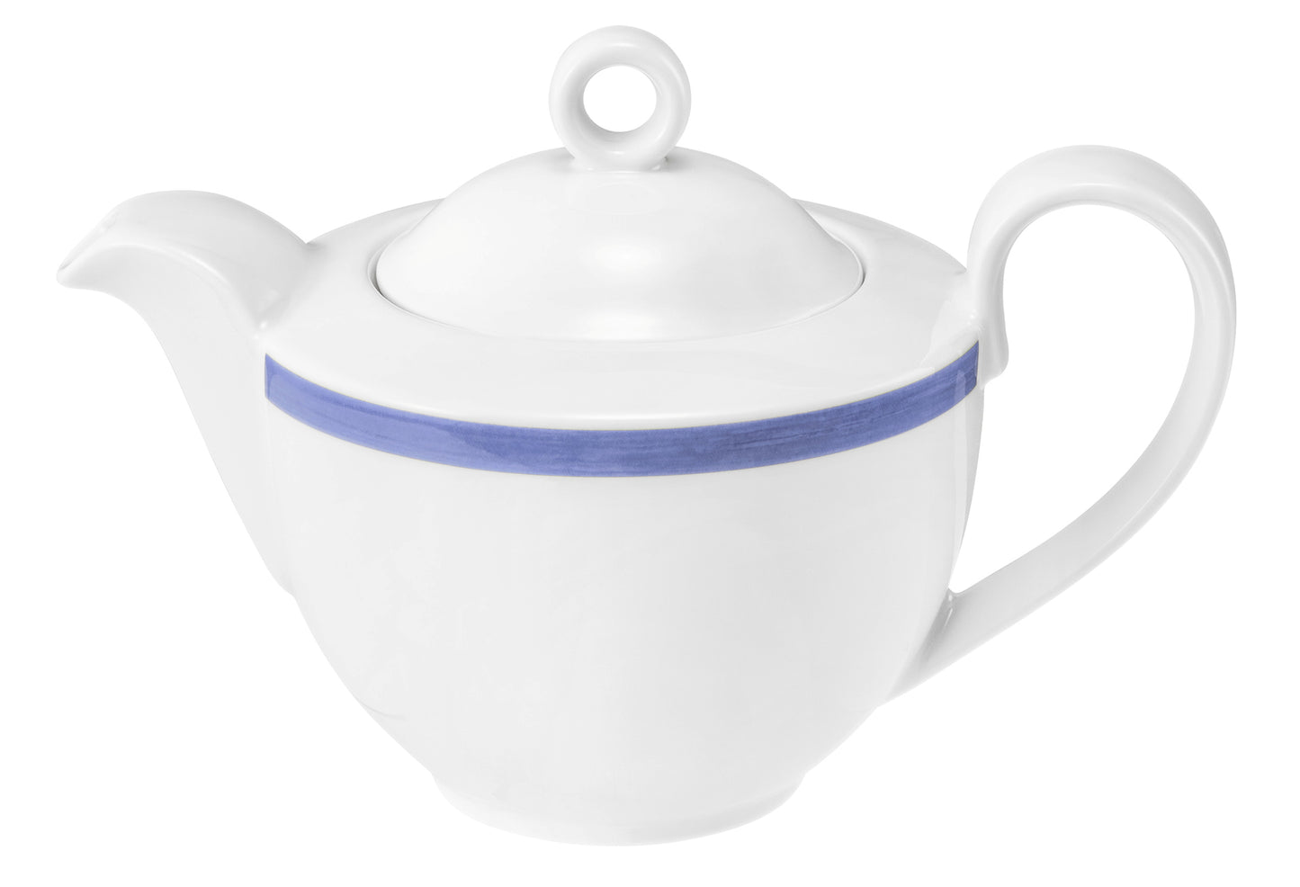 Weiße Teekanne mit blauem Streifen