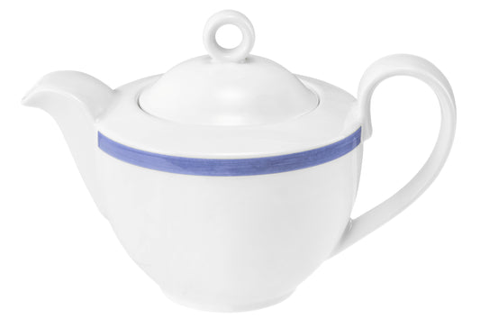Weiße Teekanne mit blauem Streifen