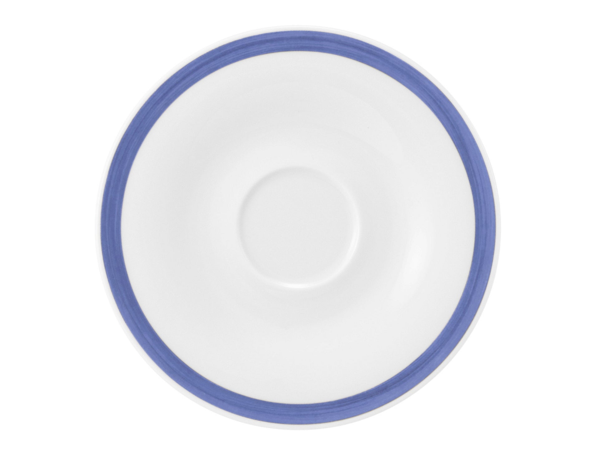 Weiße Untertasse mit blauem Rand
