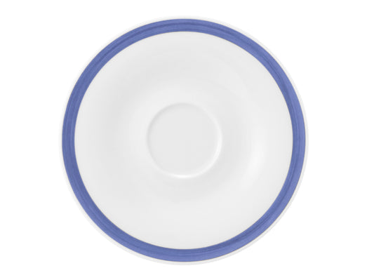 Weiße Untertasse mit blauem Rand
