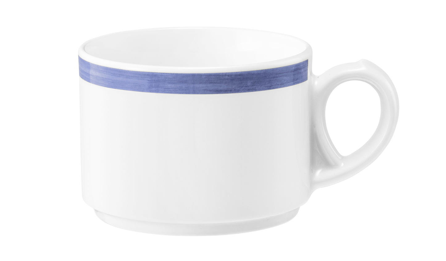 Weiße Tasse mit blauem Rand