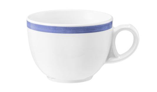 Weiße Kaffeetasse mit blauem Rand