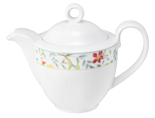 Weiße Teekanne mit Blumenmuster