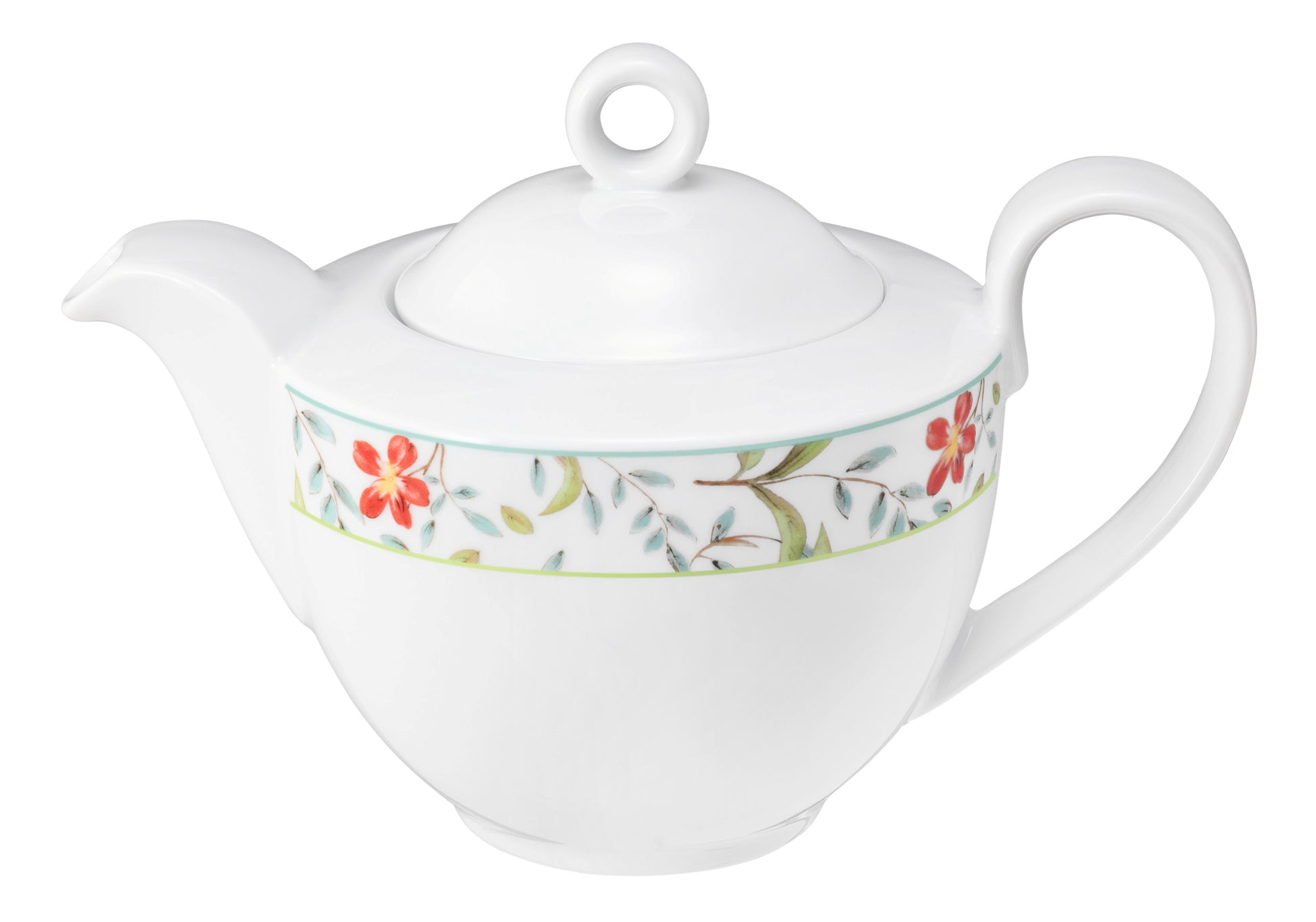 Weiße Teekanne mit Blumenmuster