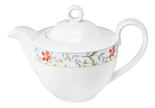 Weiße Teekanne mit Blumenmuster