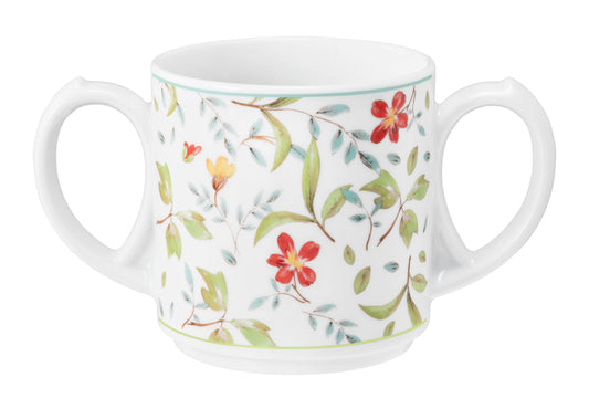 Zweihenkelige Tasse mit Blumenmuster