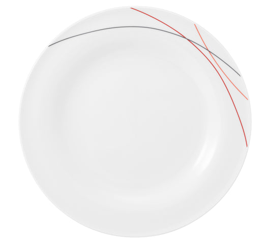 Weißer Teller mit Linienmuster.