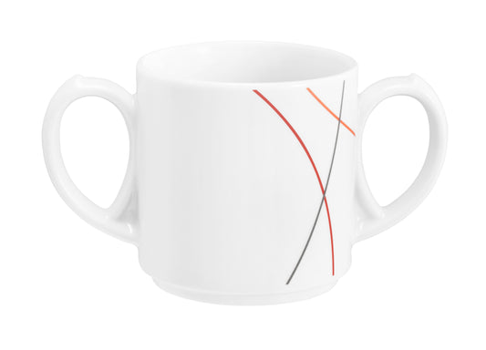 Weiße Tasse mit zwei Henkeln