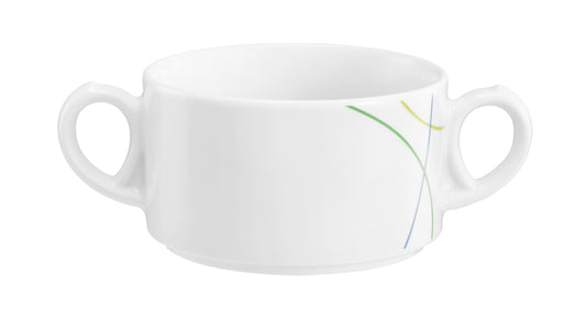 Weiße Kaffeetasse mit bunten Linien
